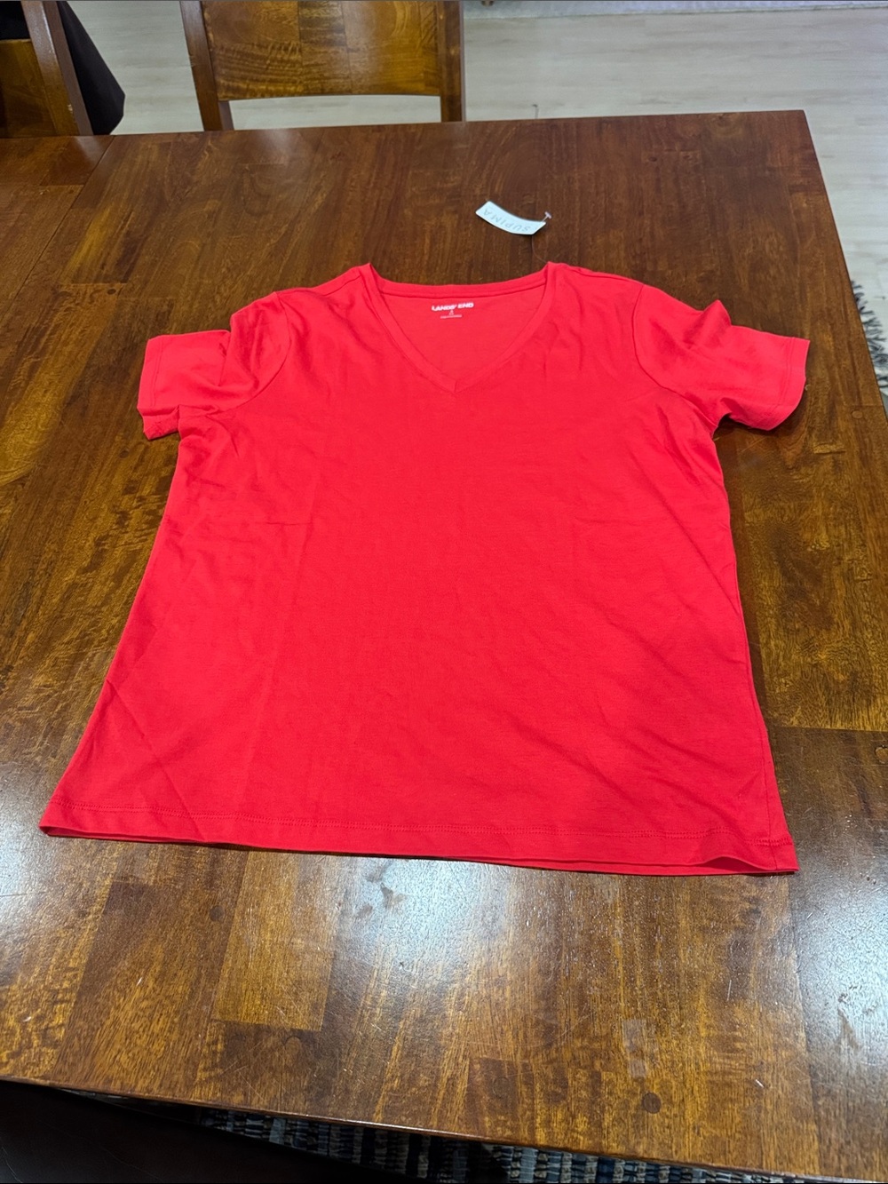 NWT Women’s Lands’ End V-Neck Short Sleeve Shirt - Red